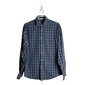 Roots Men's Blue Plaid 100% Cotton Button-Down Casual Shirt